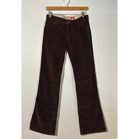 Guess Brown Corduroy Stretch Flare Low Rise Pants Jeans Y2K Style Women's 27 - Picture 1 of 14
